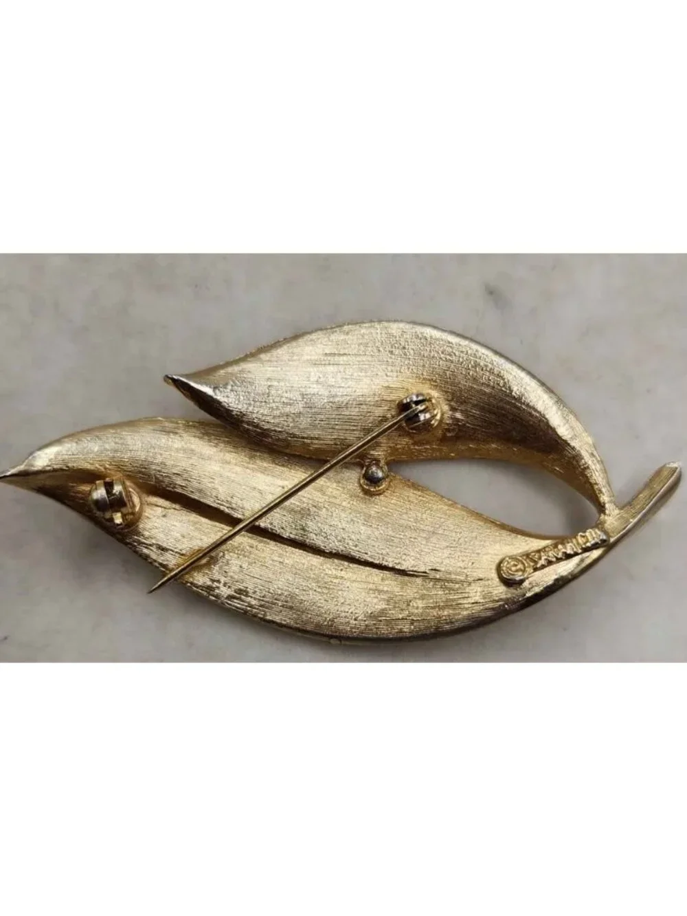 Sarah Coventry Gold Tone White Enamel Double Leaf Brooch